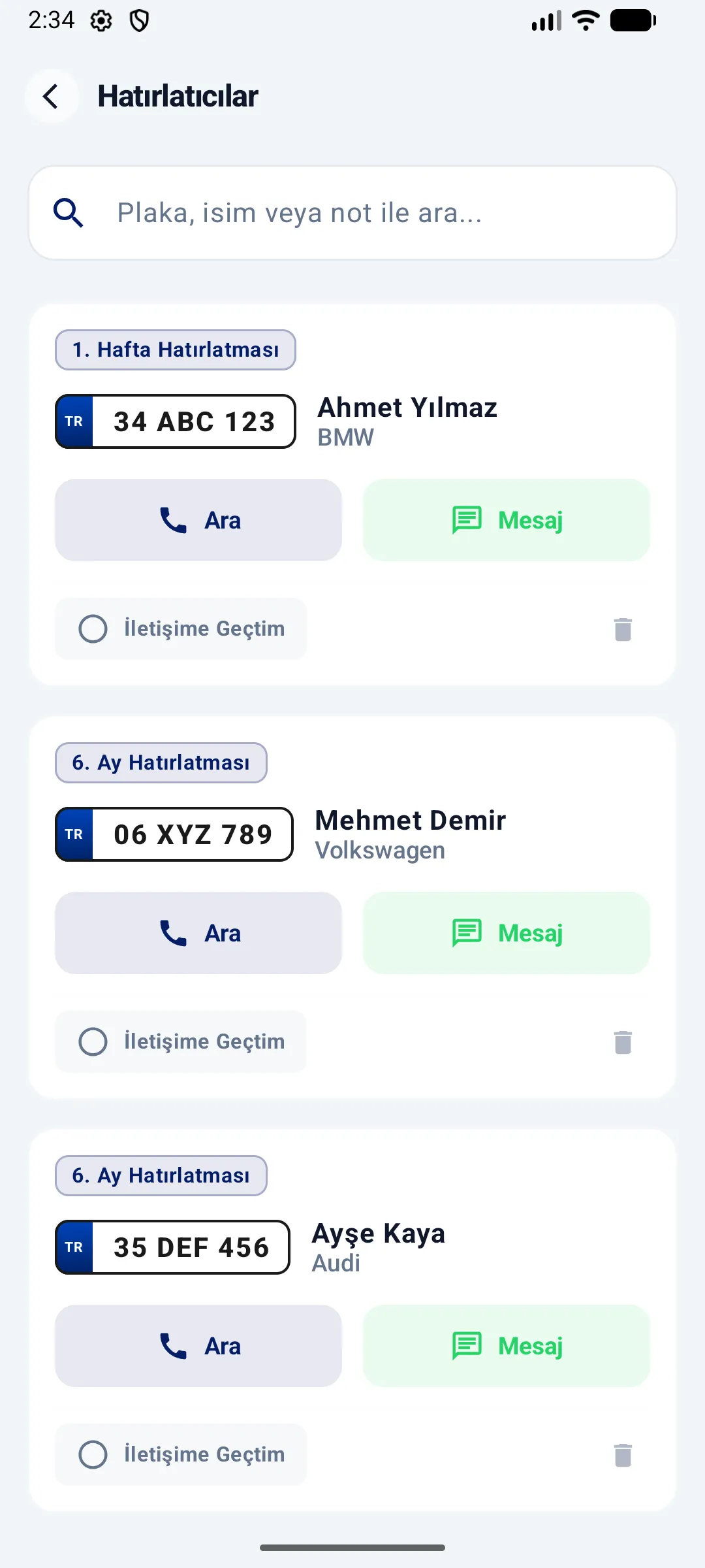 Tamir Defteri mobil uygulamasında bakım hatırlatmaları